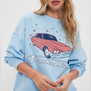 American Eagle Oversized Thunderbird Graphic Light Blue Sweatshirt